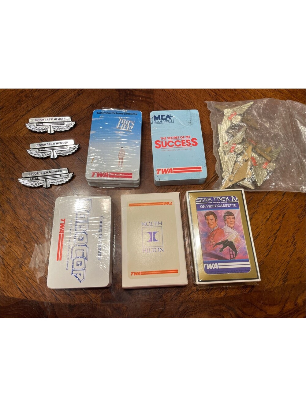 Vintage TWA Playing Cards, Junior Crew Pilot & Member Wing Pins Souvenirs